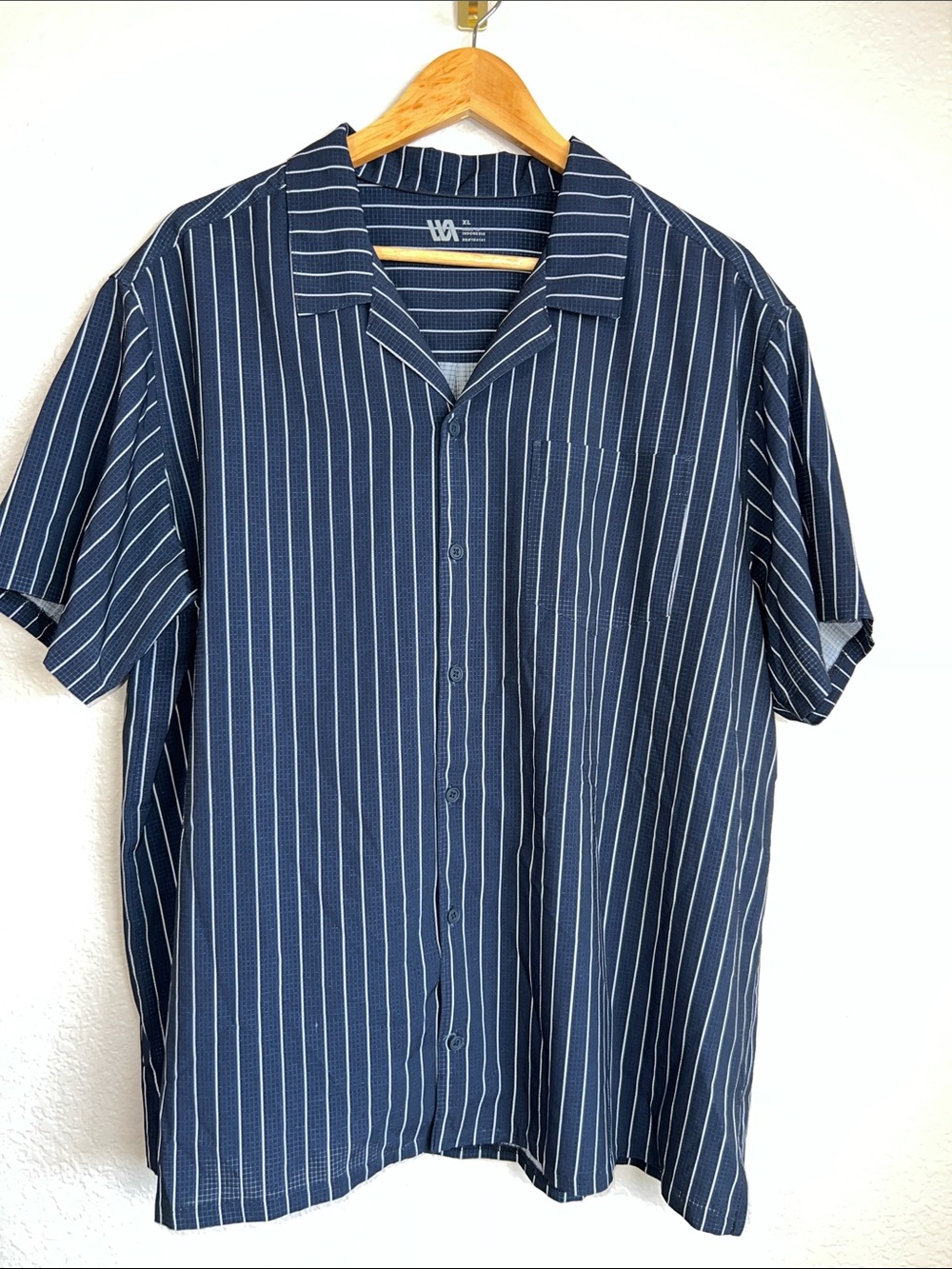VRST Striped Navy Short-Sleeve Button-Up Shirt
